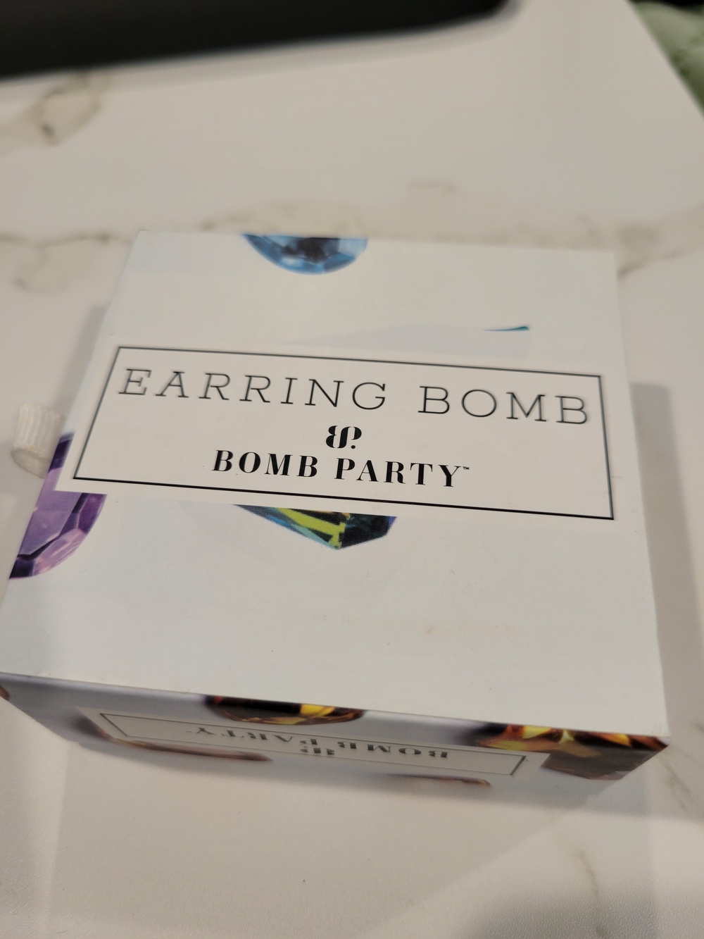 Bomb Party Rhodium Plate. Lab Created Moonstone Earrimgs - Picture 3 of 3